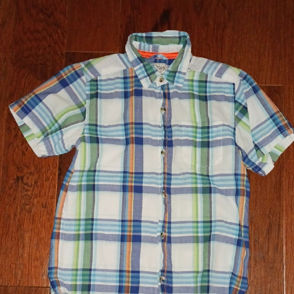 Children's PLACE Blue and Green Button Down Shirt Lightweight Plaid